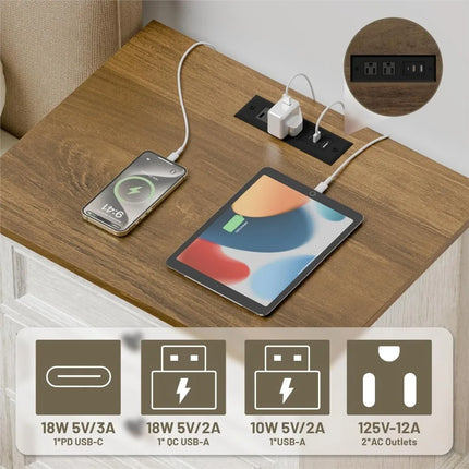 FurnitureZ l  Nightstand with Charging Station for Bedroom