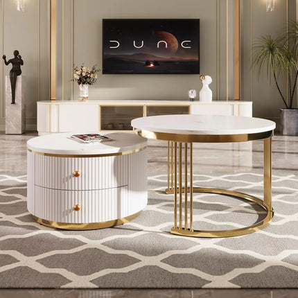 FurnitureZ l  Modern White Round Nesting Coffee Table Set for Living Room