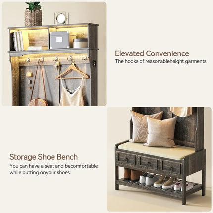 FurnitureZ l  67" Farmhouse Style Hall Tree for Entryway, Bedroom