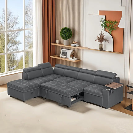 FurnitureZ l  90" Ultra-fine Fiber Segmented Sleeper Sofa with Pull-Out Bed for Living Room