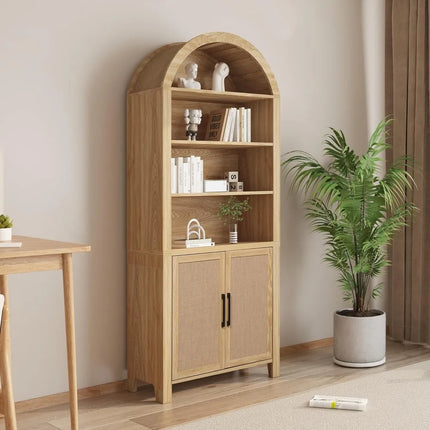 FurnitureZ l  71" Tall Arched Bookcase with Storage for Living Room, Bedroom, Home Office