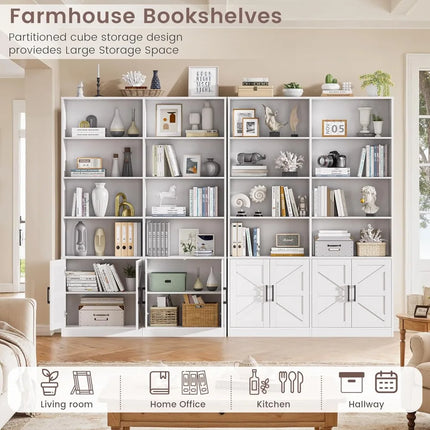 FurnitureZ l  White Bookshelf for Living Room, Dining Room, Home Office