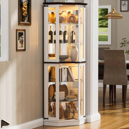 FurnitureZ l  71'' Farmhouse Display Curio Cabinet with LED Lights for Dining Room