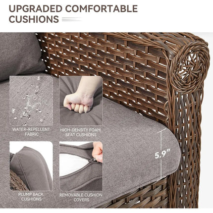 FurnitureZ l  Brown 3-Seat Wicker Rattan Sofa for Outdoor