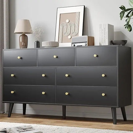 FurnitureZ l  Modern 7-Drawer Gold-Handled Dresser for Bedroom and Closet Storage