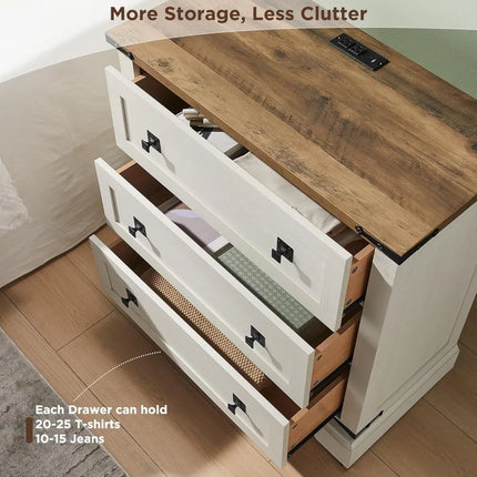 FurnitureZ l  Rustic 3-Drawer Farmhouse Nightstand Table for Living Room, Bedroom