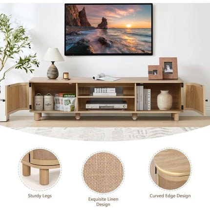 FurnitureZ l  63" Mid Century Modern Curved Farmhouse TV Stand for Living Room, Bedroom