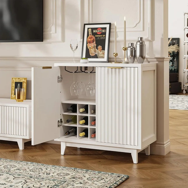 FurnitureZ l  Fluted Coffee Bar Cabinet with Storage for Dining Room