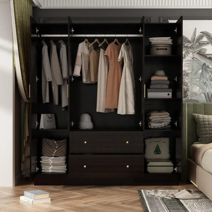 FurnitureZ l  63" 4 Door Wardrobe Armoire Closet for Bedroom