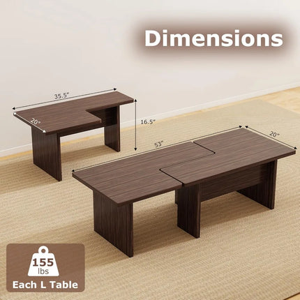 FurnitureZ l  Mid Century Modern L-Shaped Coffee Table Set for Living Room