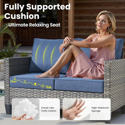 FurnitureZ l  Two-Seater Outdoor Wicker Loveseat with Cushions