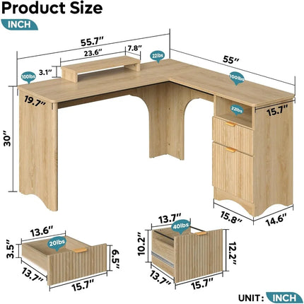 FurnitureZ l  55.7 x 55 Office Computer Desk with Round Corners for Home Office