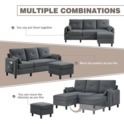 FurnitureZ l  77" Convertible Sectional Sofa for Living Room