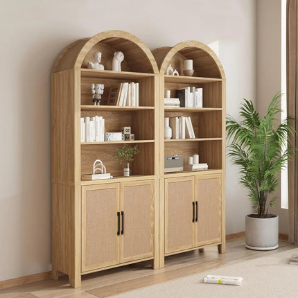 FurnitureZ l  71" Tall Arched Bookcase with Storage for Living Room, Bedroom, Home Office