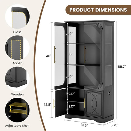 FurnitureZ l  Illuminated Glass Door Display Cabinet for Living Room, Dining Room