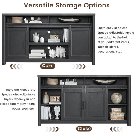 FurnitureZ l  Large Black Farmhouse Style TV Stand for Living Room, Bedroom