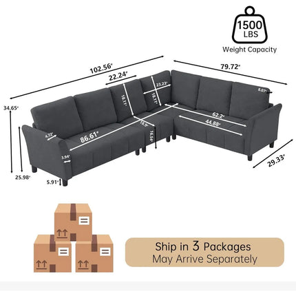 FurnitureZ l  102" Convertible Sectional Sofa Couch