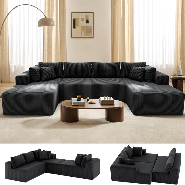 FurnitureZ l  134" Cloud Couch U-Shaped Sectional Sofa for Living Room