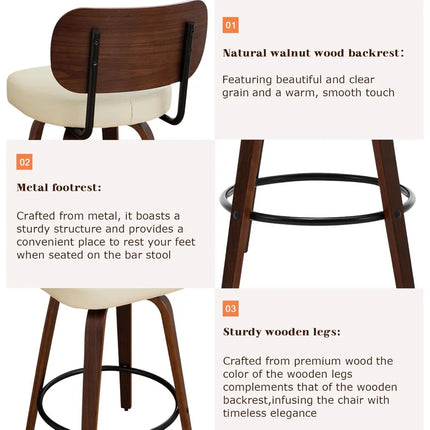 FurnitureZ l  26" Faux PU Leather Counter Height Upholstered Island Barstools for Dining Room