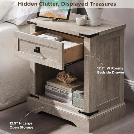 FurnitureZ l  Rustic Farmhouse Style Nightstand Table for Living Room, Bedroom