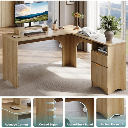 FurnitureZ l  55.7 x 55 Office Computer Desk with Round Corners for Home Office