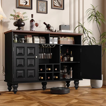 FurnitureZ l  Black Mid Century Modern Wine Bar Cabinet for Dining Room