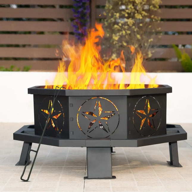 FurnitureZ l  35" Octagonal Fire Pit for Outdoor