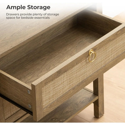 FurnitureZ l  Rattan Nightstand Duo Table for Living Room, Bedroom