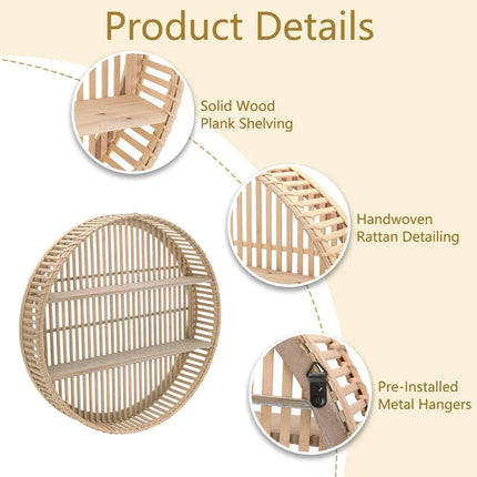 FurnitureZ l  Round Boho 3-Tier Rattan Wall Shelf for Bathroom