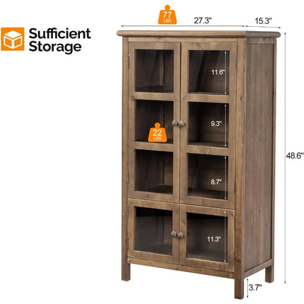 FurnitureZ l  Rustic Glass Door Storage Cabinet for Living Room, Dining Room
