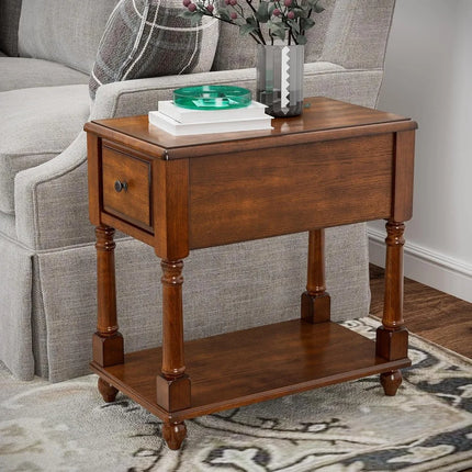 FurnitureZ l  Solid Wood Sofa Side 2-Tier Skinny Table for Living Room