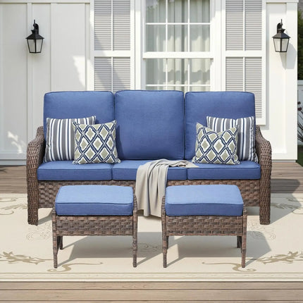 FurnitureZ l  Outdoor Patio Couch Wicker Sofa with Rattan Side Table