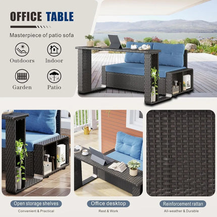 FurnitureZ l  Outdoor Wicker Sofa Set with Folding Long Table