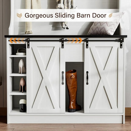 FurnitureZ l  Farmhouse-Style Hall Tree with Bench, Shoe Storage for Entryway