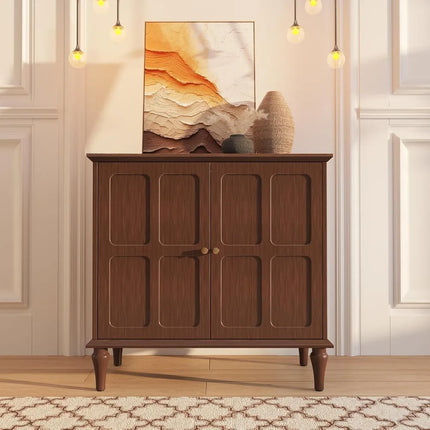 FurnitureZ l  Mid-Century Modern Brown Buffet Cabinet with 2 Doors for Entryway