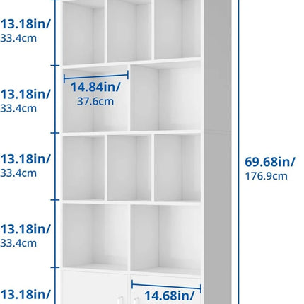 FurnitureZ l  70" Tall White Bookshelf for Living Room, Home Office