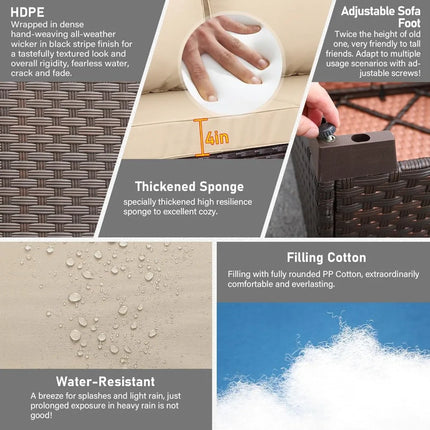 FurnitureZ l  Khaki 3-Seat Wicker Outdoor Sofa