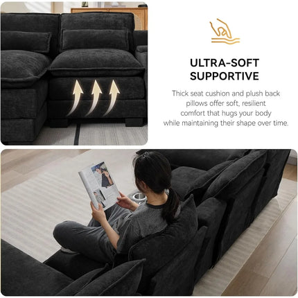 FurnitureZ l  125'' U Shaped Cloud Modular Sofa with Chaise Lounges for Living Room