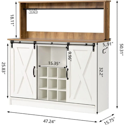 FurnitureZ l Farmhouse Coffee Bar Cabinet for Kitchen, Dining Room