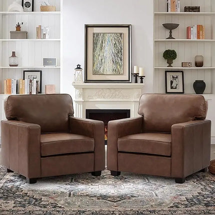 FurnitureZ l  Mid-Century Modern PU Faux Leather Sofa Couch for Living Room