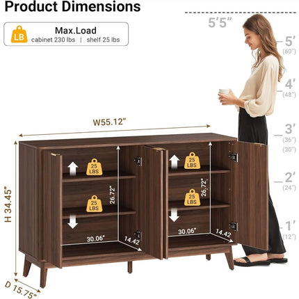 FurnitureZ l  Large Walnut Fluted Sideboard Buffet Cabinet for Living Room, Dining Room