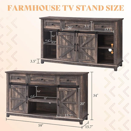 FurnitureZ l  65" TV Stand Farmhouse Style Entertainment Center for Living Room