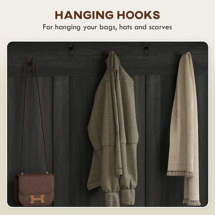 FurnitureZ l  Farmhouse Style 3-in-1 Entryway Storage Bench with Coat Rack and Shoe Rack