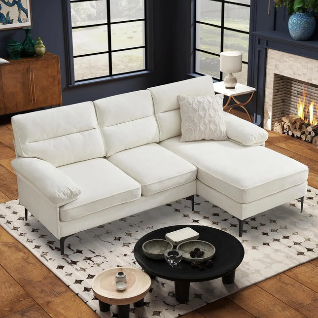 FurnitureZ l  Shape Couch Convertible 3 Seat Modern Chenille Fabric Sofa for Living Room