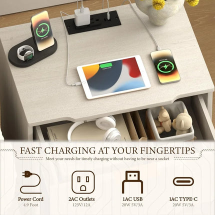 FurnitureZ l  Fast Charging Nightstand Table for Living Room, Bedroom