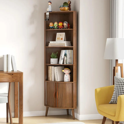 FurnitureZ l 66.73" Tall Modern Corner Bookshelf for Living Room, Dining Room, Home Office