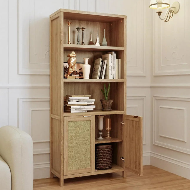 FurnitureZ l 71" Tall Bookcase with Doors for Living Room, Bedroom, Home Office