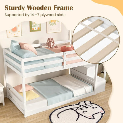 FurnitureZ l  Twin Over Twin Bunk Bed with Stairs for Bedroom, Kids