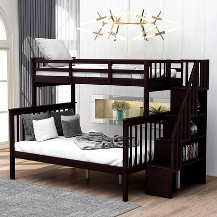 FurnitureZ l  Full Bunk Beds with Stairs for Bedroom, Kids