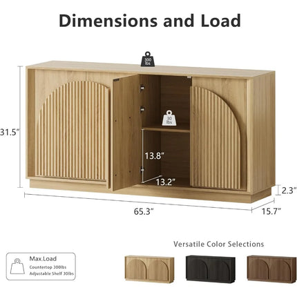 FurnitureZ l  Modern Fluted Sideboard Buffet Cabinet for Living Room, Dining Room